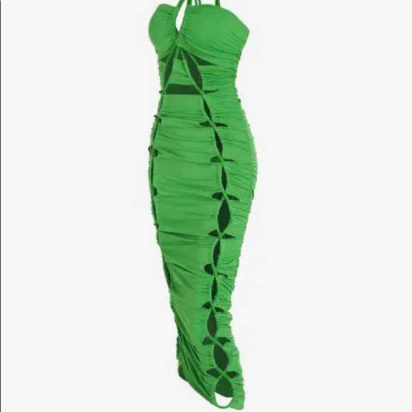 Green Lace Up Criss Cross Halter Cut Out Dress US: 10 - Picture 2 of 3